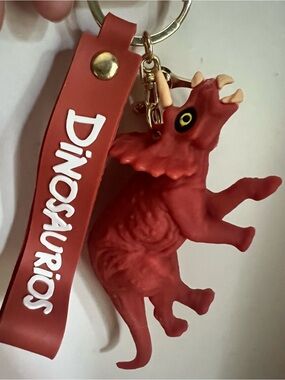 Dinosaurios Red Triceratops Silicone Keychain for Kids